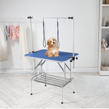 VEVOR Pet Grooming Table Two Arms with Clamp, 915 x 610mm Dog Grooming Station, Foldable Pets Grooming Stand for Medium and Small Dogs, Free Two No Sit Haunch Holder with Grooming Loop, Bearing 150kg - Low Angle