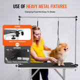 VEVOR Pet Grooming Table Two Arms with Clamp, 117cm Dog Grooming Station, Foldable Pets Grooming Stand for Medium and Small Dogs, Free Two No Sit Haunch Holder with Grooming Loop, Bearing 149.7kg - Side View