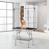 VEVOR Pet Grooming Table Two Arms with Clamp, 117cm Dog Grooming Station, Foldable Pets Grooming Stand for Medium and Small Dogs, Free Two No Sit Haunch Holder with Grooming Loop, Bearing 149.7kg - Low Angle