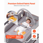 Baby Changing Table, Foldable Diaper Change Station with 2 Fabric Drawers, Side Basket & Hanging Rod, Adjustable Height Portable Changing Table with Lockable Wheels & 2 Star Toys, Light Gray