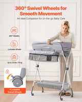 VEVOR Foldable Baby Changing Diaper Station with Side Basket & Wheels Light Gray - Side View