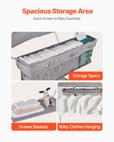 VEVOR Foldable Baby Changing Diaper Station with Side Basket & Wheels Light Gray - Top-Down View