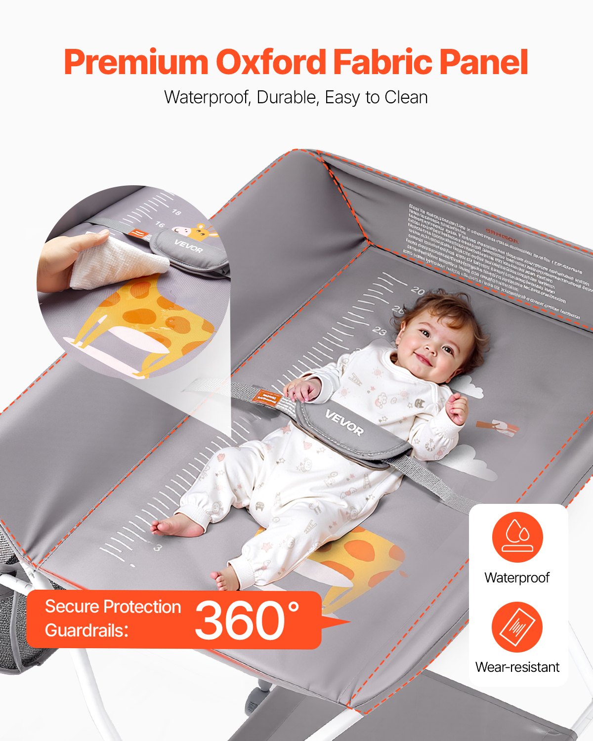 VEVOR Foldable Baby Changing Diaper Station with Side Basket & Wheels Light Gray