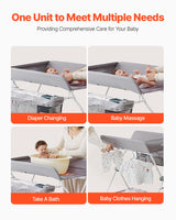 VEVOR Foldable Baby Changing Diaper Station with Side Basket & Wheels Light Gray - Rear View