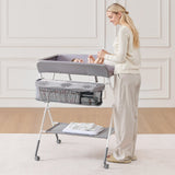 VEVOR Foldable Baby Changing Diaper Station with Side Basket & Wheels Light Gray - Low Angle