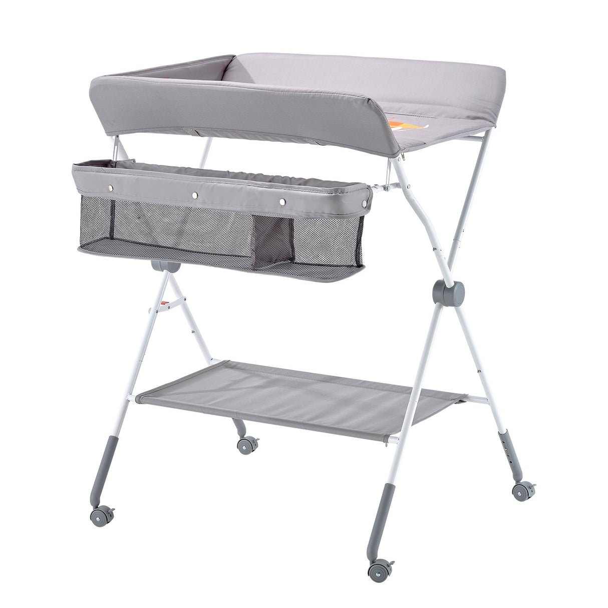 VEVOR Foldable Baby Changing Diaper Station with Side Basket & Wheels Light Gray