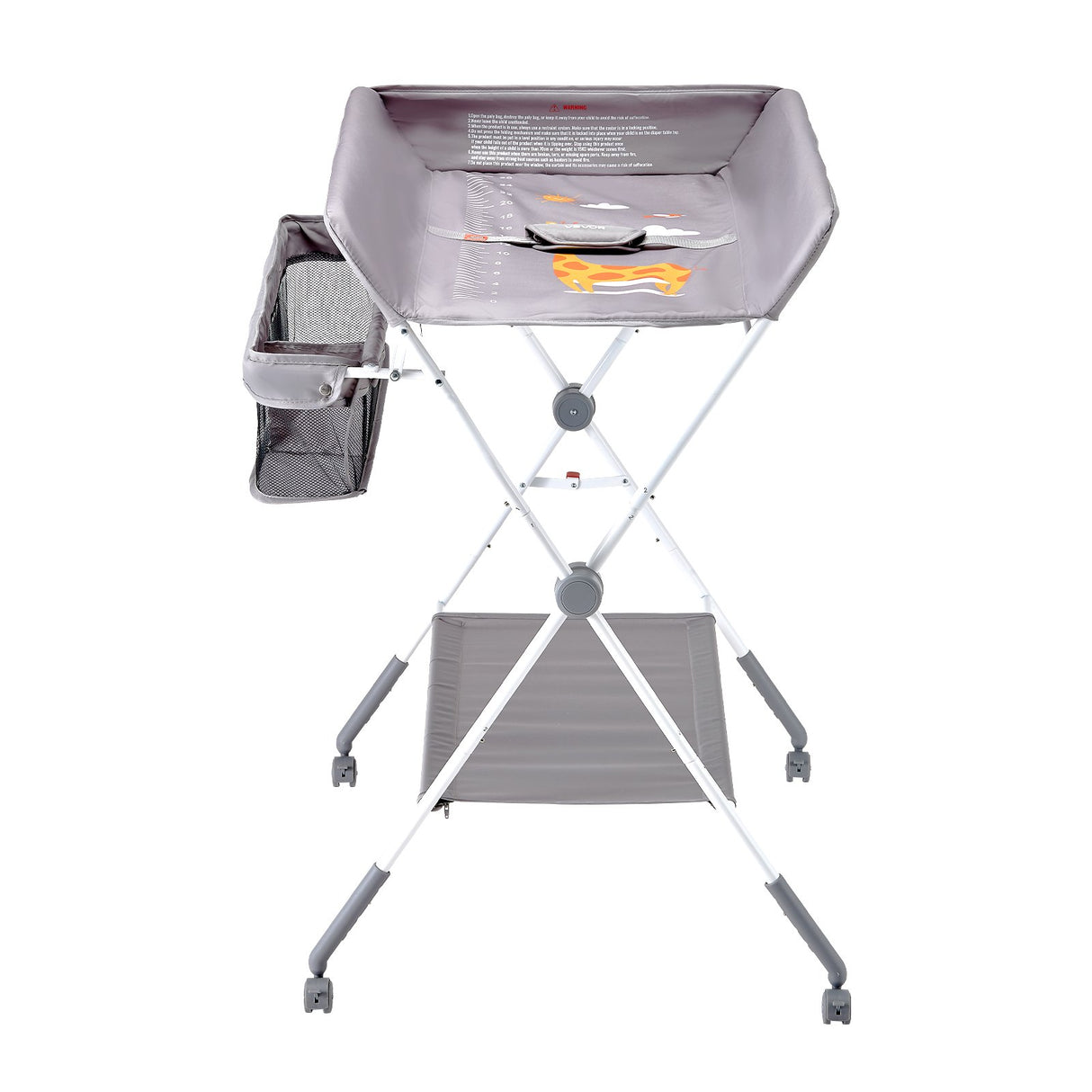 VEVOR Foldable Baby Changing Diaper Station with Side Basket & Wheels Light Gray