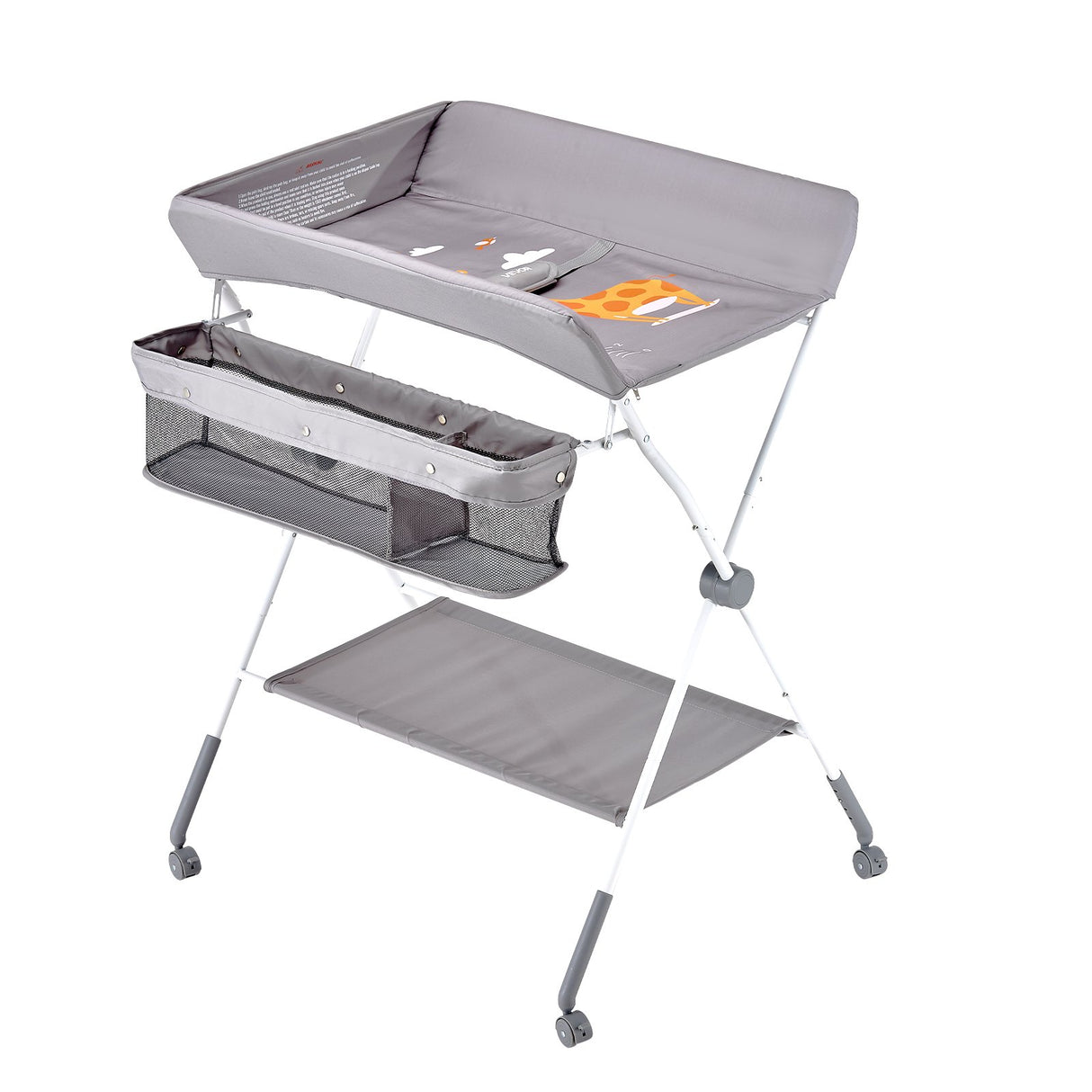 VEVOR Foldable Baby Changing Diaper Station with Side Basket & Wheels Light Gray