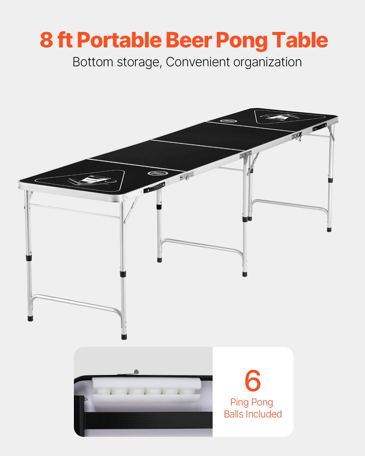 VEVOR 2.4 m Folding Beer Pong Tailgate Table Party Drinking Game Carrying Handle