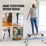 VEVOR Folding Work Platform, 330 lbs Load Capacity, Aluminum Drywall Stool Ladder, Heavy Duty Work Bench w/ Non-Slip Feet, Ideal for Washing Vehicles, Cleaning, Painting, Decorating,76 L x30 W x50.8 H cm - Rear View