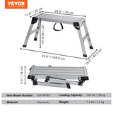 VEVOR Folding Work Platform, 330 lbs Load Capacity, Aluminum Drywall Stool Ladder, Heavy Duty Work Bench w/ Non-Slip Feet, Ideal for Washing Vehicles, Cleaning, Painting, Decorating,76 L x30 W x50.8 H cm - Close-Up Angle