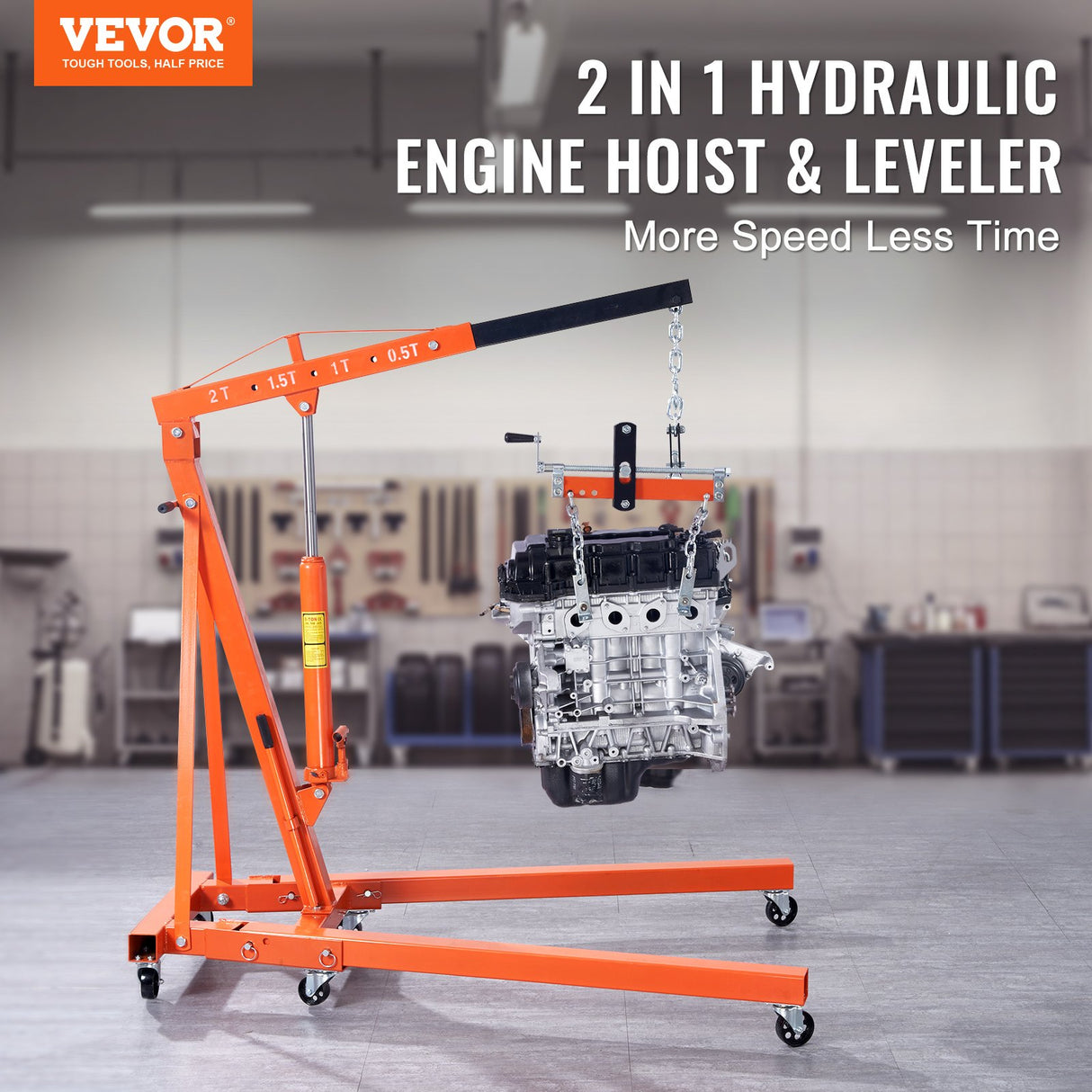 VEVOR Hydraulic Engine Hoist with Lever, 2000KG Heavy-duty Cherry Picker Shop Crane, Foldable Engine Crane and Engine Hoist leveler for Auto Repair,