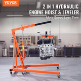 VEVOR Hydraulic Engine Hoist with Lever, 2000KG Heavy-duty Cherry Picker Shop Crane, Foldable Engine Crane and Engine Hoist leveler for Auto Repair,