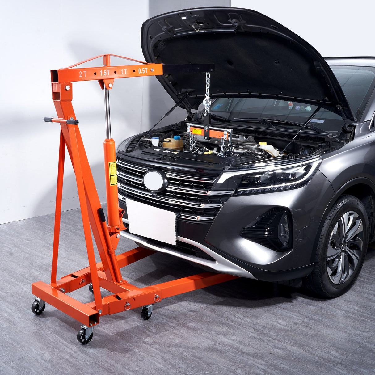 VEVOR Hydraulic Engine Hoist with Lever, 2000KG Heavy-duty Cherry Picker Shop Crane, Foldable Engine Crane and Engine Hoist leveler for Auto Repair,