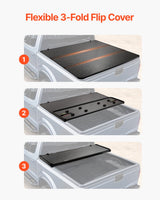 VEVOR Tri-Fold Truck Bed Tonneau Cover, Compatible with 2015-2024 Ford F-150, Lightning, Styleside 1661 mm Bed, Fit 1704 x 1656 mm/1661 x 1656 mm Inside Bed, 181.4 kg Load Capacity, LED Light, Black - Side View