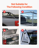 VEVOR Tri-Fold Truck Bed Tonneau Cover, Compatible with 2015-2024 Ford F-150, Lightning, Styleside 1661 mm Bed, Fit 1704 x 1656 mm/1661 x 1656 mm Inside Bed, 181.4 kg Load Capacity, LED Light, Black - Close-Up Angle