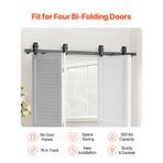 Bi-Folding Sliding Barn Door Hardware Track Kit, 76" Top Mount Track Kit, Slide Smoothly & Quietly, Heavy Duty, Easy to Install, Suitable for Four 18" Closet Pantry Laundry Doors (Not Included)