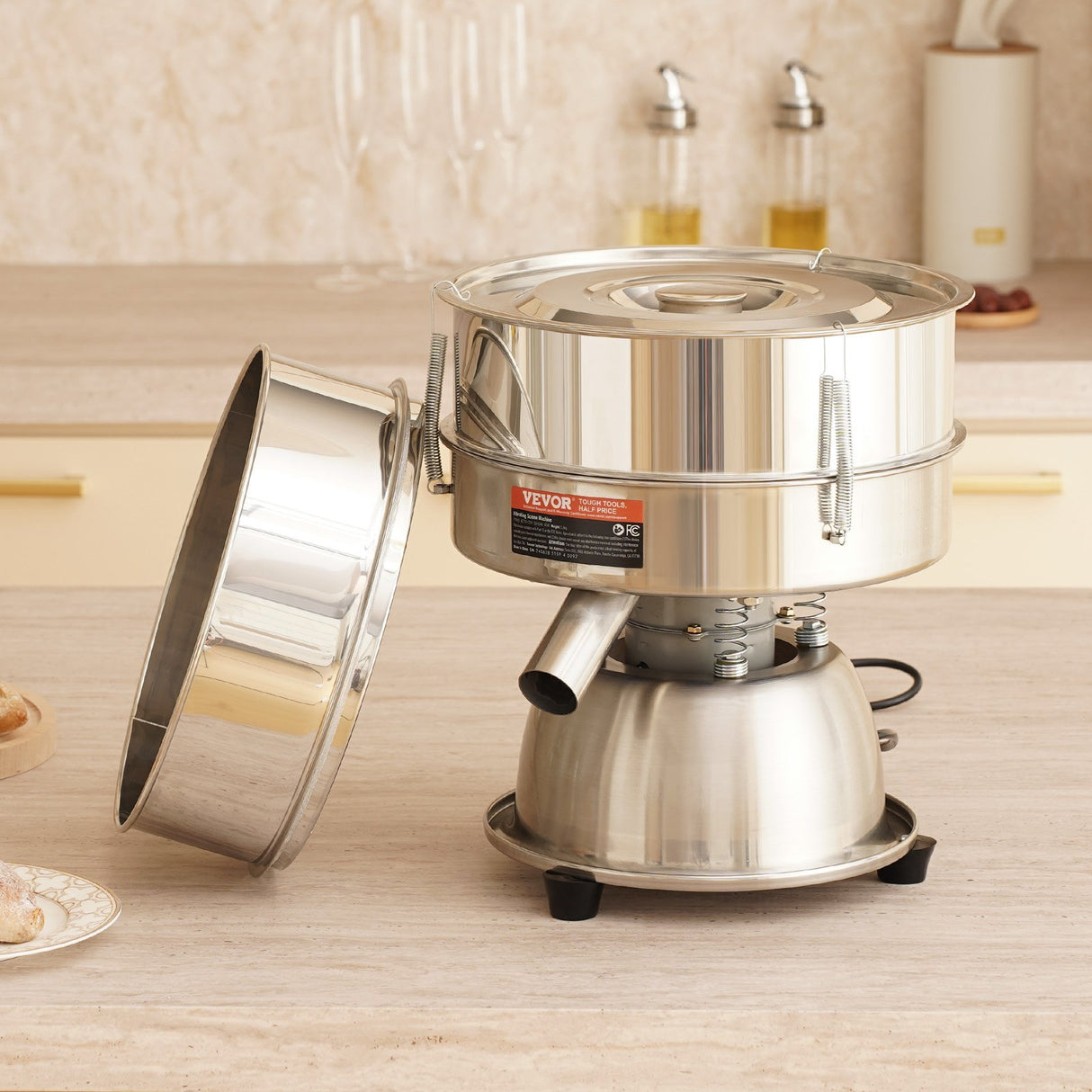 VEVOR Automatic Electric Vibrating Sieve, Stainless Steel Sifter Shaker Machine with 30+50 Mesh, 45W Automatic Powder Sifter Machine Countertop, Electric Sieve Shaker for Flour Powers, Mungbean, Rice