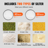 Automatic Electric Vibrating Sieve, Stainless Steel Sifter Shaker Machine with 40+60 Mesh, 45W Automatic Powder Sifter Machine Countertop, Electric Sieve Shaker for Flour Powers, Mungbean, Rice