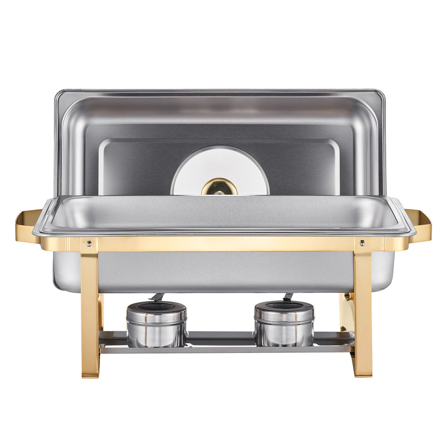 Chafing Dish Buffet Set, 8 Qt 4 Pack, Stainless Steel Chafer with 4 Full Size Pans, Rectangle Catering Warmer Server with Glass Lid Water Pan Folding Stand Fuel Holder, for Wedding Party Banquet