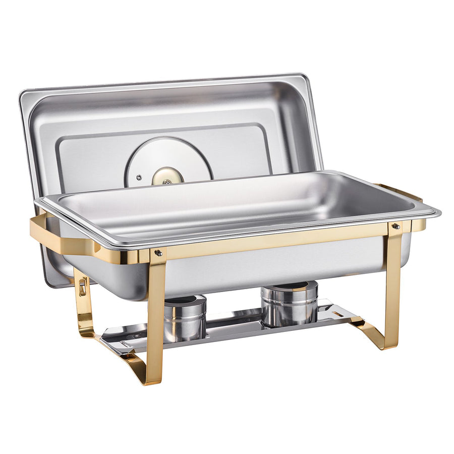 Chafing Dish Buffet Set, 8 Qt 4 Pack, Stainless Steel Chafer with 4 Full Size Pans, Rectangle Catering Warmer Server with Glass Lid Water Pan Folding Stand Fuel Holder, for Wedding Party Banquet