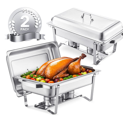 VEVOR 8 Qt 2 Pack Rectangle Chafing Dish Buffet Set Fullsize Pan Stainless Steel