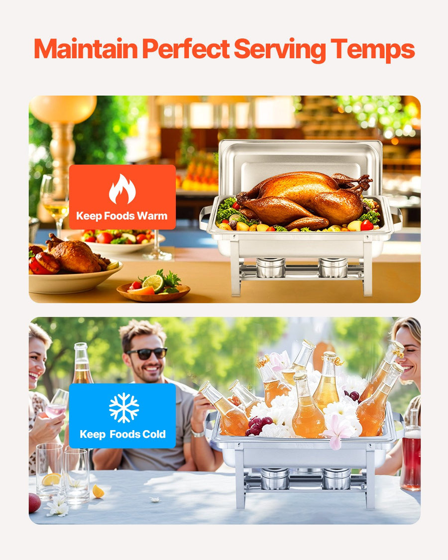 VEVOR 8 Qt 2 Pack Rectangle Chafing Dish Buffet Set Fullsize Pan Stainless Steel, image 4