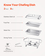 VEVOR 8 Qt 2 Pack Rectangle Chafing Dish Buffet Set Fullsize Pan Stainless Steel, image 5