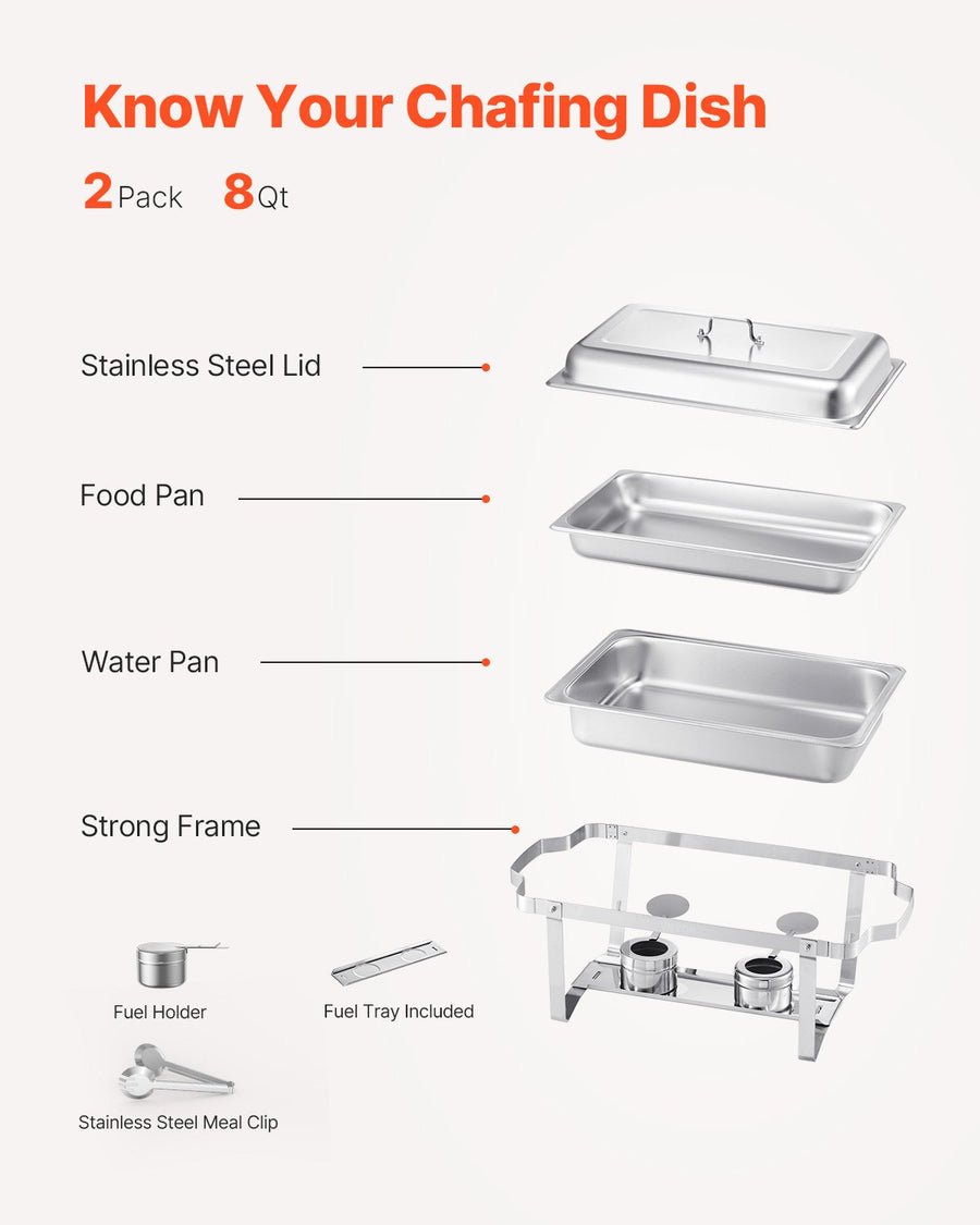 VEVOR 8 Qt 2 Pack Rectangle Chafing Dish Buffet Set Fullsize Pan Stainless Steel, image 5