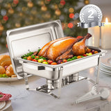 VEVOR 8 Qt 2 Pack Rectangle Chafing Dish Buffet Set Fullsize Pan Stainless Steel - Low Angle