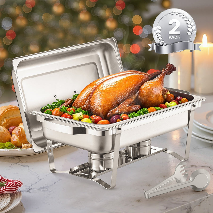 VEVOR 8 Qt 2 Pack Rectangle Chafing Dish Buffet Set Fullsize Pan Stainless Steel, image 8