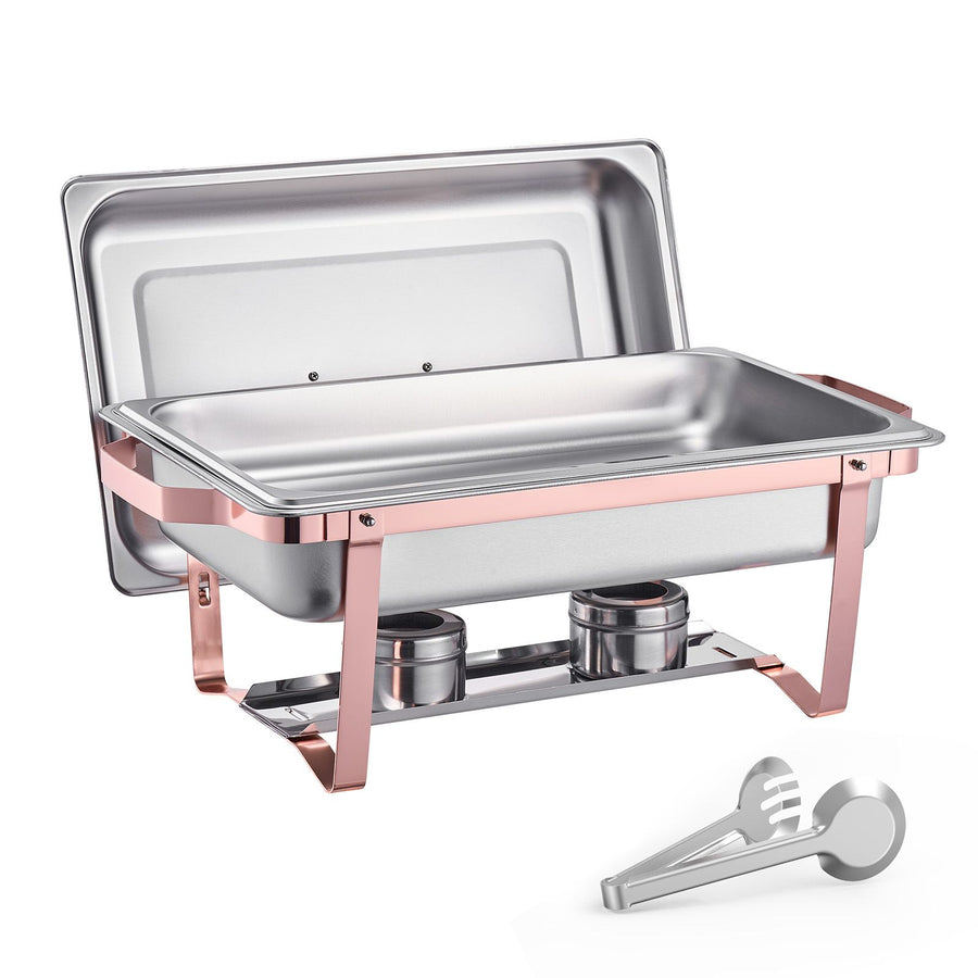 Chafing Dish Buffet Set, 8 Qt 2 Pack, Stainless Steel Chafer with 2 Full Size Pans, Rectangle Catering Warmer Server with Lid Water Pan Stand Fuel Holder, for Wedding Party Banquet, Rose Gold