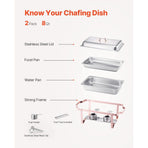 Chafing Dish Buffet Set, 8 Qt 2 Pack, Stainless Steel Chafer with 2 Full Size Pans, Rectangle Catering Warmer Server with Lid Water Pan Stand Fuel Holder, for Wedding Party Banquet, Rose Gold