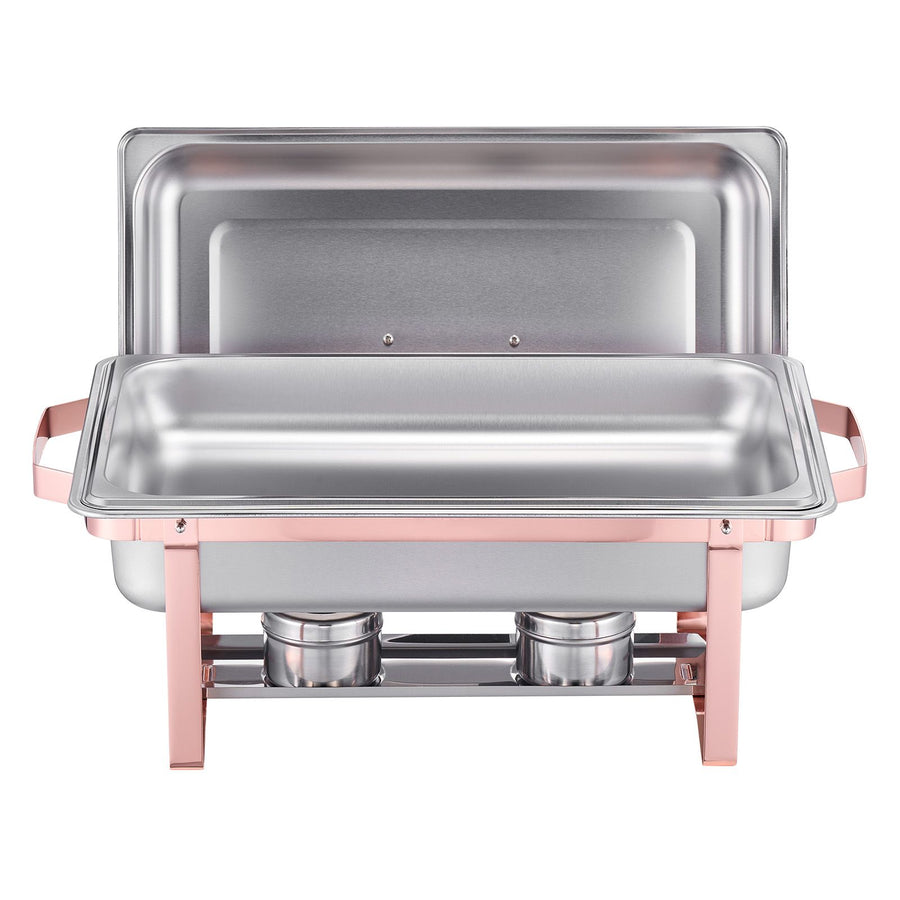 Chafing Dish Buffet Set, 8 Qt 2 Pack, Stainless Steel Chafer with 2 Full Size Pans, Rectangle Catering Warmer Server with Lid Water Pan Stand Fuel Holder, for Wedding Party Banquet, Rose Gold