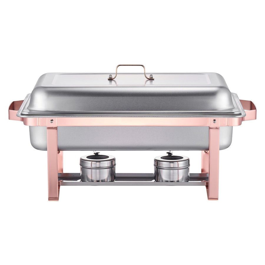 Chafing Dish Buffet Set, 8 Qt 2 Pack, Stainless Steel Chafer with 2 Full Size Pans, Rectangle Catering Warmer Server with Lid Water Pan Stand Fuel Holder, for Wedding Party Banquet, Rose Gold