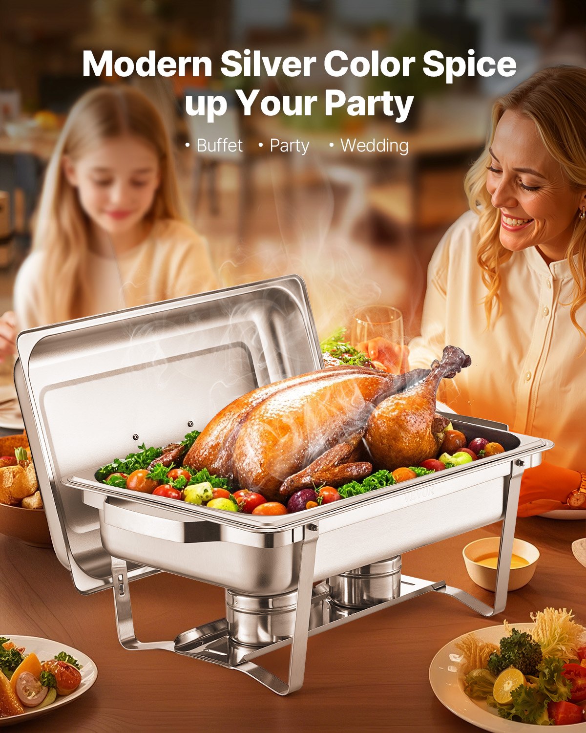 VEVOR 8 Qt 6 Pack Rectangle Chafing Dish Buffet Set Fullsize Pan Stainless Steel