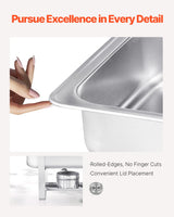 VEVOR 8 Qt 6 Pack Rectangle Chafing Dish Buffet Set Fullsize Pan Stainless Steel - Side View