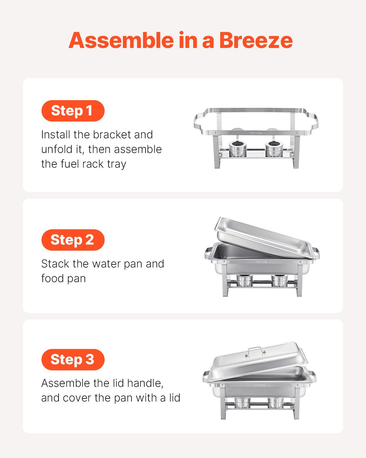 VEVOR 8 Qt 6 Pack Rectangle Chafing Dish Buffet Set Fullsize Pan Stainless Steel