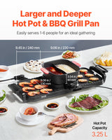 VEVOR Hot Pot with Grill 2300W 2-in-1 Electric Smokeless BBQ with Removable Pot - Side View