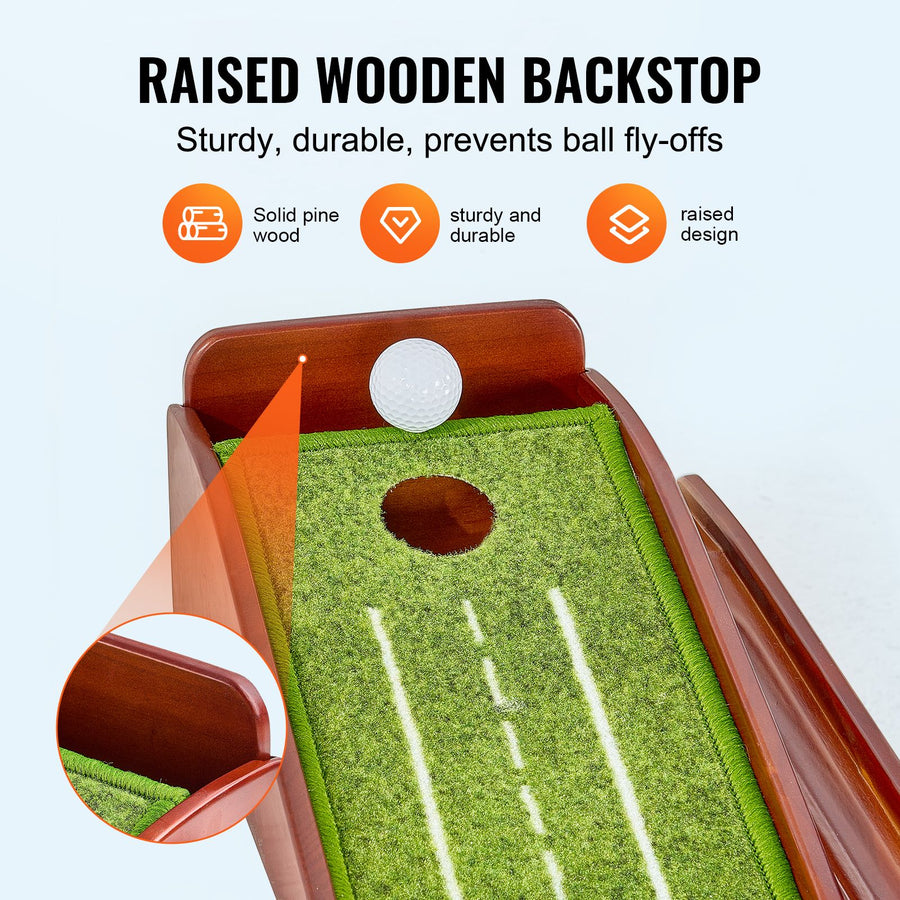 Golf Putting Mat, 1 Hole Indoor Golf Putting Green, Wrinkle-Free Golf Training Aid, Mini Golf Accessory with Auto-Ball Return, Alignment Guide, and Wood Base, Game Practice Gift for Home Office