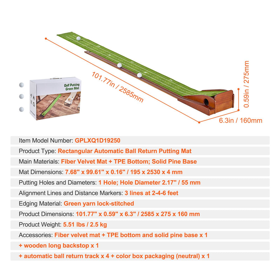 Golf Putting Mat, 1 Hole Indoor Golf Putting Green, Wrinkle-Free Golf Training Aid, Mini Golf Accessory with Auto-Ball Return, Alignment Guide, and Wood Base, Game Practice Gift for Home Office