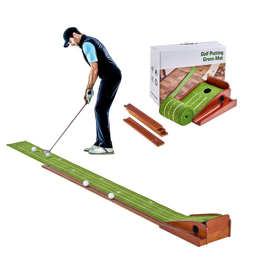 Golf Putting Mat, 1 Hole Indoor Golf Putting Green, Wrinkle-Free Golf Training Aid, Mini Golf Accessory with Auto-Ball Return, Alignment Guide, and Wood Base, Game Practice Gift for Home Office