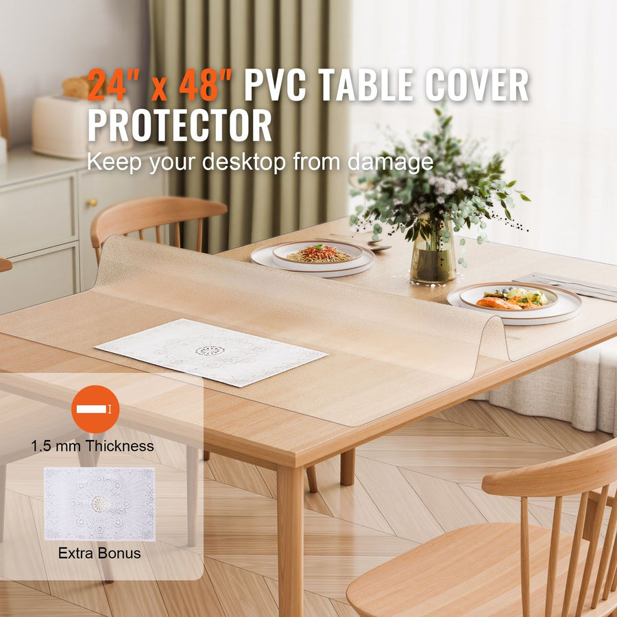 Plastic Table Cover, 24 x 48 Inch 1.5 mm Thick Frosted Table Protector, Rectangle PVC Desk Mat, Waterproof & Easy Cleaning Desk Pad Tablecloth, for Office Dresser Dining Room Table Night Stand