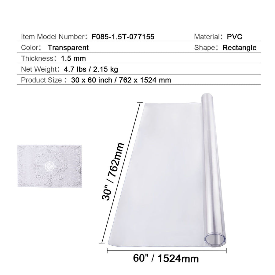 Plastic Table Cover, 30 x 60 Inch 1.5 mm Thick Clear Table Protector, Rectangle PVC Desk Mat, Waterproof & Easy Cleaning Desk Pad Tablecloth, for Office Dresser Dining Room Table Night Stand