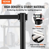 VEVOR Crowd Control Stanchions, 2-Pack Crowd Control Barriers with 6.5FT Black Retractable Belt, Plastic Stanchion Queue Post, Belt Barriers Line Divider Stanchion Set for Party, Airport, Exhibition - Front View