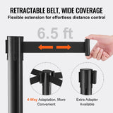 VEVOR Crowd Control Stanchions, 6-Pack Crowd Control Barriers with 3PCS 6.5FT Black Retractable Belts, Plastic Stanchion Queue Post, Belt Barriers Line Divider Stanchion Set for Airport, Exhibition - Top-Down View
