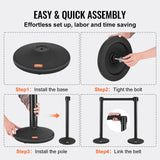 VEVOR Crowd Control Stanchions, 6-Pack Crowd Control Barriers with 3PCS 6.5FT Black Retractable Belts, Plastic Stanchion Queue Post, Belt Barriers Line Divider Stanchion Set for Airport, Exhibition - 45-Degree Angle