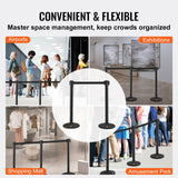 VEVOR Crowd Control Stanchions, 6-Pack Crowd Control Barriers with 3PCS 6.5FT Black Retractable Belts, Plastic Stanchion Queue Post, Belt Barriers Line Divider Stanchion Set for Airport, Exhibition - Rear View