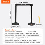 VEVOR Crowd Control Stanchions, 6-Pack Crowd Control Barriers with 3PCS 6.5FT Black Retractable Belts, Plastic Stanchion Queue Post, Belt Barriers Line Divider Stanchion Set for Airport, Exhibition - Close-Up Angle