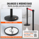 VEVOR Crowd Control Stanchions, 2-Pack Crowd Control Barriers, Carbon Steel Baking Painted Stanchion Queue Post with 11FT Black Retractable Belt, Belt Barriers Line Divider for Exhibition, Airport - Side View